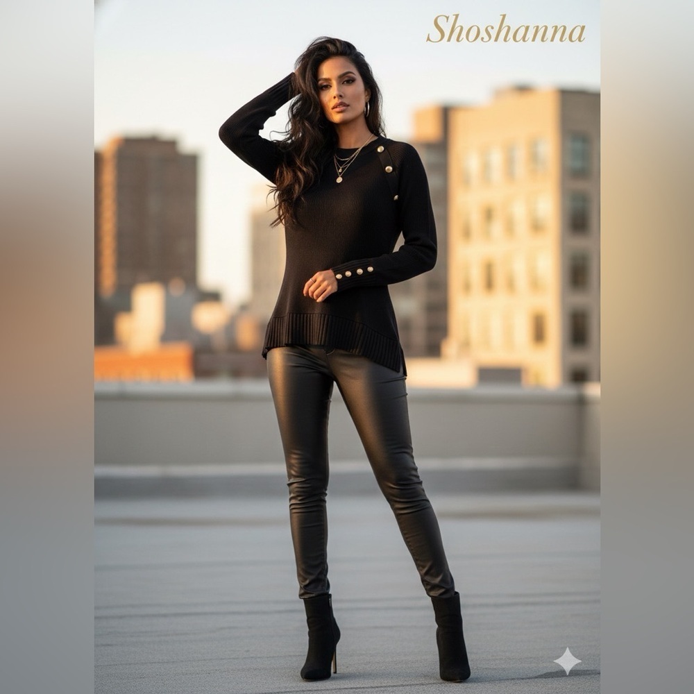 Shoshanna Black Sweater with Gold Button Details Top size M